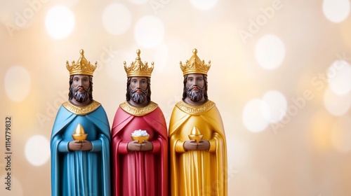 Three Wise Men statues standing proudly in front of a nativity scene.