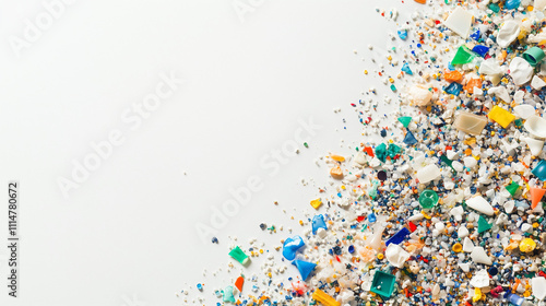 white background with colorful microplastics