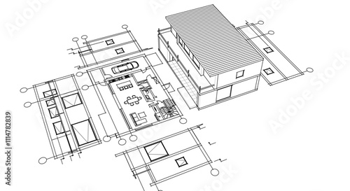 house traditional architecture plan 3d illustration	
