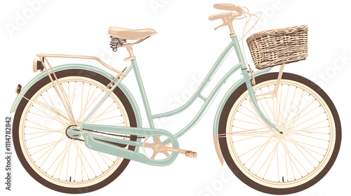 Vintage Pastel Green Bicycle with Wicker Basket - Illustration photo