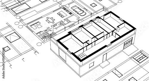 house traditional architecture plan 3d illustration	
