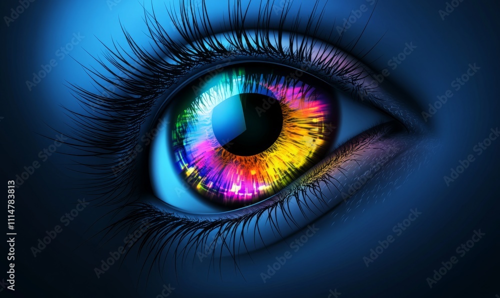 Fototapeta premium Eye pupil with colorful reflections, Vector flat minimalistic isolated illustration