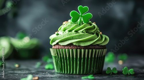 Wallpaper Mural Image of a Green Cupcake with Shamrock Decoration Torontodigital.ca