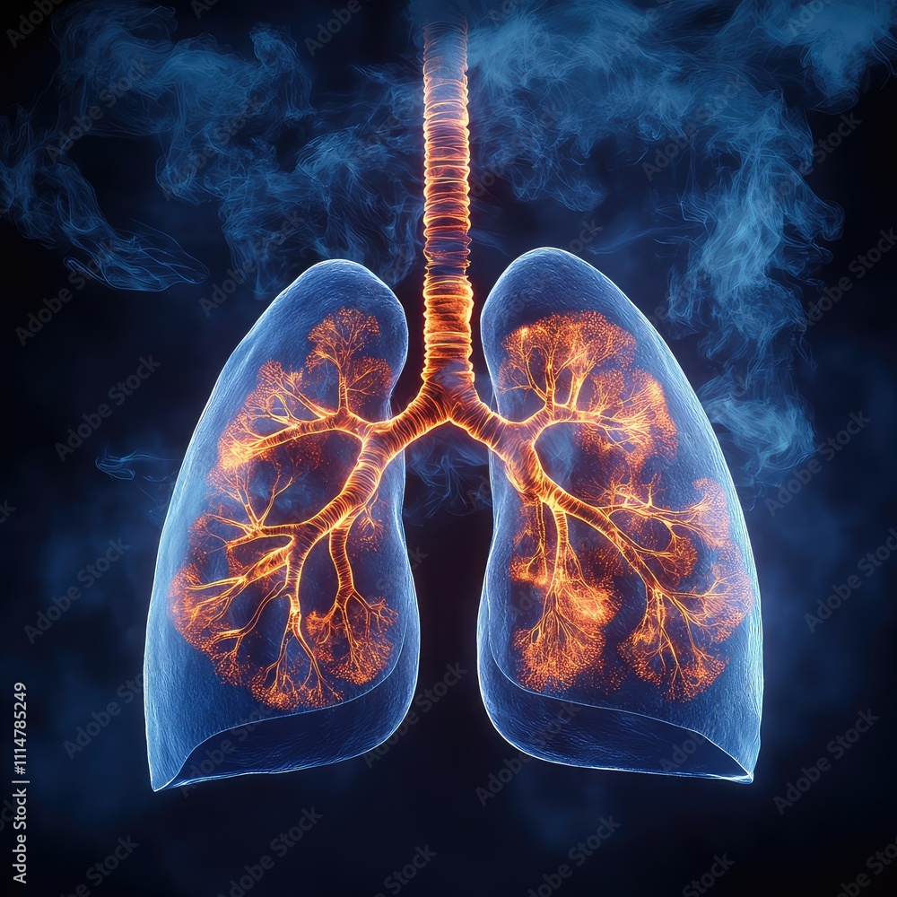 Illustration of Sick Lungs in Poor Air Quality, Highlighting Smoker's Lung Disease and the Impact of Tobacco Use and Air Pollution on Respiratory Health Illustration of Sick Lungs in Poor Air Quality, Highlighting Smoker's Lung Disease and the Impact of Tobacco Use and Air Pollution on Respiratory Health