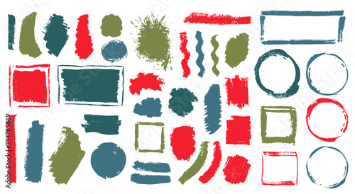 Acrylic rough brushstroke vector set. Freehand border box special shapes. Splat blot web label imprint bundle. Brushstroke acrylic splashes drawing.