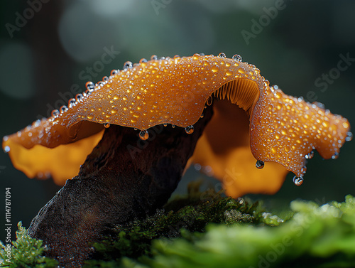 Flower petal with morning dew drops photo