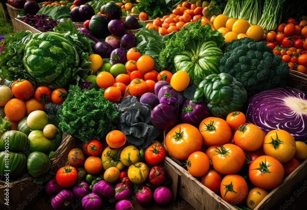 vibrant selection fresh produce artfully arranged colorful patterns create eye catching display bounty, arrangement, colors, textures, shapes, freshness