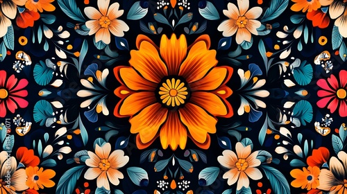 Wallpaper Mural Floral folk art colorful pattern high resolution hd background Torontodigital.ca
