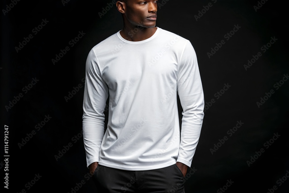 White Longsleeve Mockup on Black Background, Ideal for Branding, Fashion Design, or Product Presentation. White Longsleeve Mockup on Black Background, Ideal for Branding, Fashion Design, or Product Presentation.