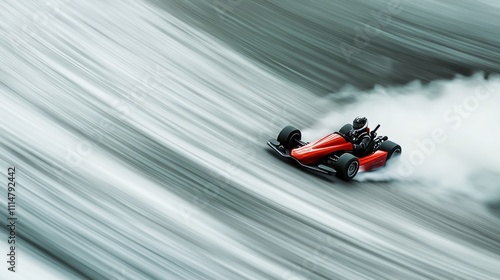 A sleek kart racing alone with light reflections

