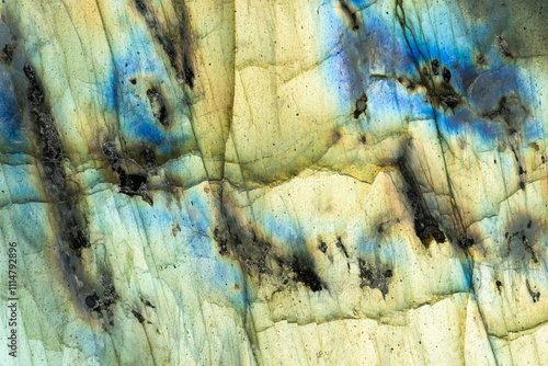 Vibrant macro photograph of labradorite from Maniry, Madagascar photo