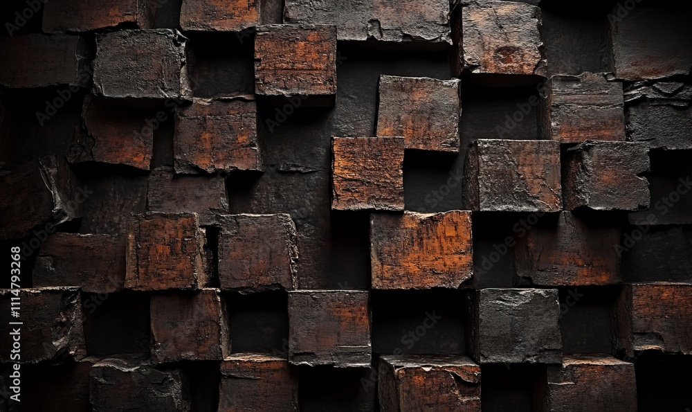 Texture of the brickwork stands out against the black background