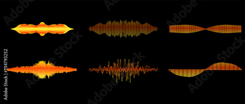 Visual representation of sound waves illustrating various types of audio frequencies in an abstract format.