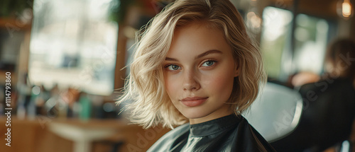 Wallpaper Mural Portrait of a Young Woman with Blonde Bob Haircut in a Salon Torontodigital.ca