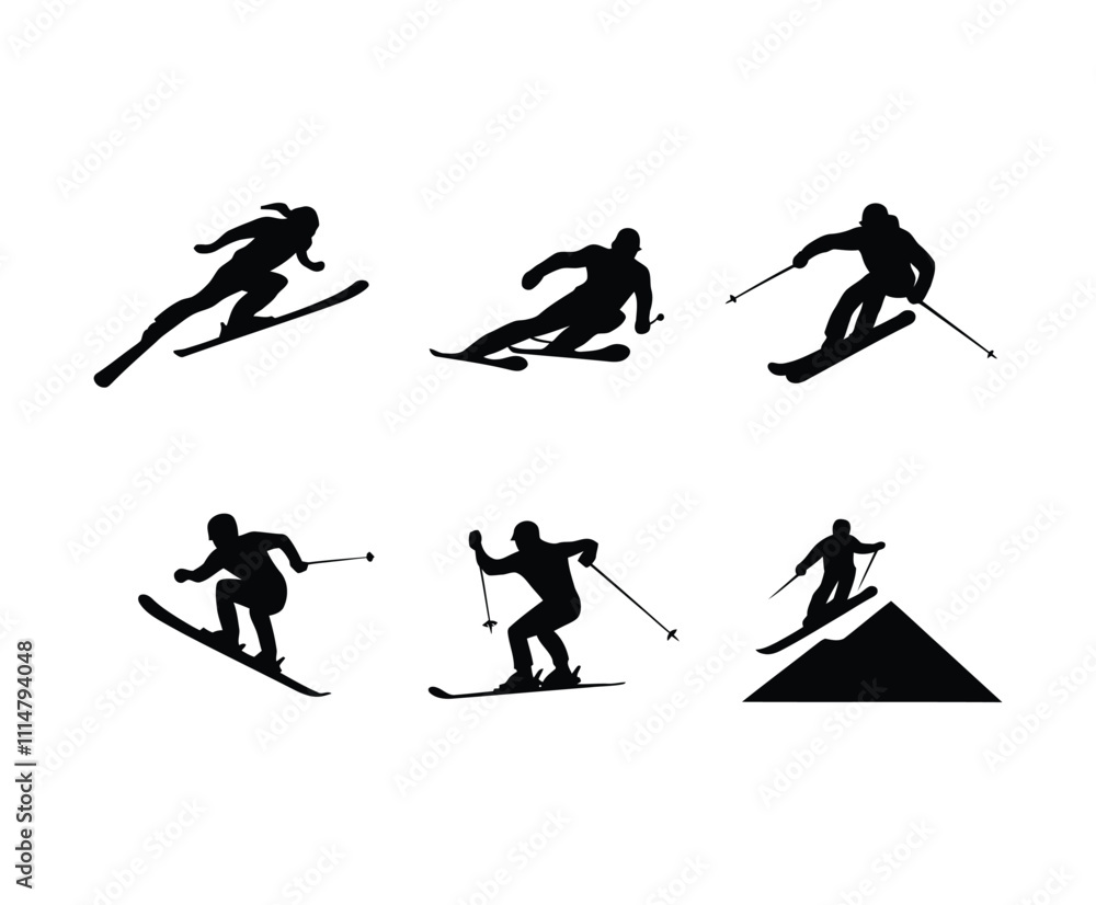 Naklejka premium Elegant Skiing Silhouettes EPS Vector