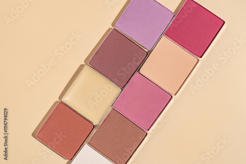 Colorful makeup palette featuring diverse pastel shades photo