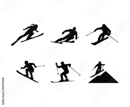 Elegant Skiing Silhouettes EPS Vector