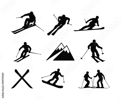 Elegant Skiing Vector Silhouettes Template