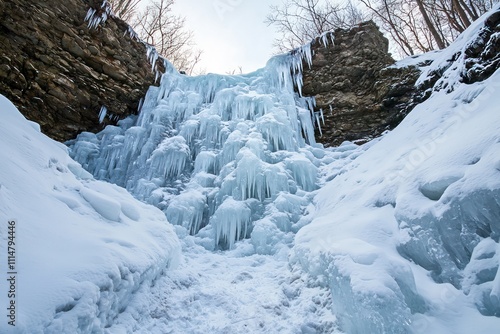 Wallpaper Mural Frozen waterfall cascading down a snow-covered mountain with icy formations Torontodigital.ca