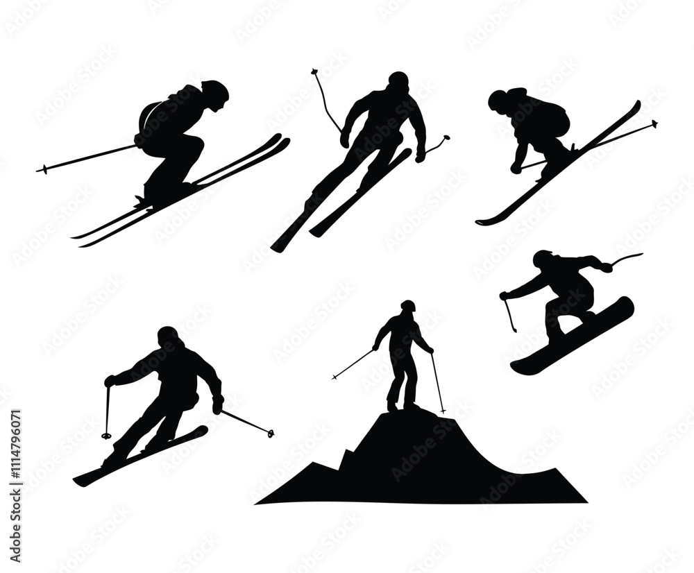 Naklejka premium Skiing Silhouettes Vector Art Template