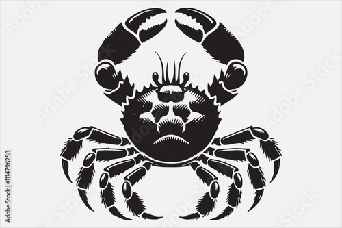 A clean and bold silhouette illustration of a crab.