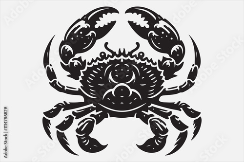 A clean and bold silhouette illustration of a crab.