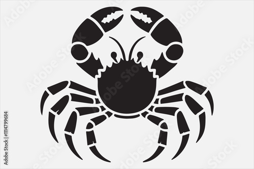 A clean and bold silhouette illustration of a crab.