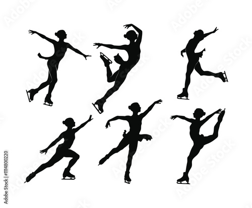 Elegant Ice Skating Poses Vector Silhouettes