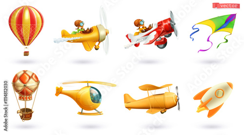Aircraft icon 3d cartoon vector set