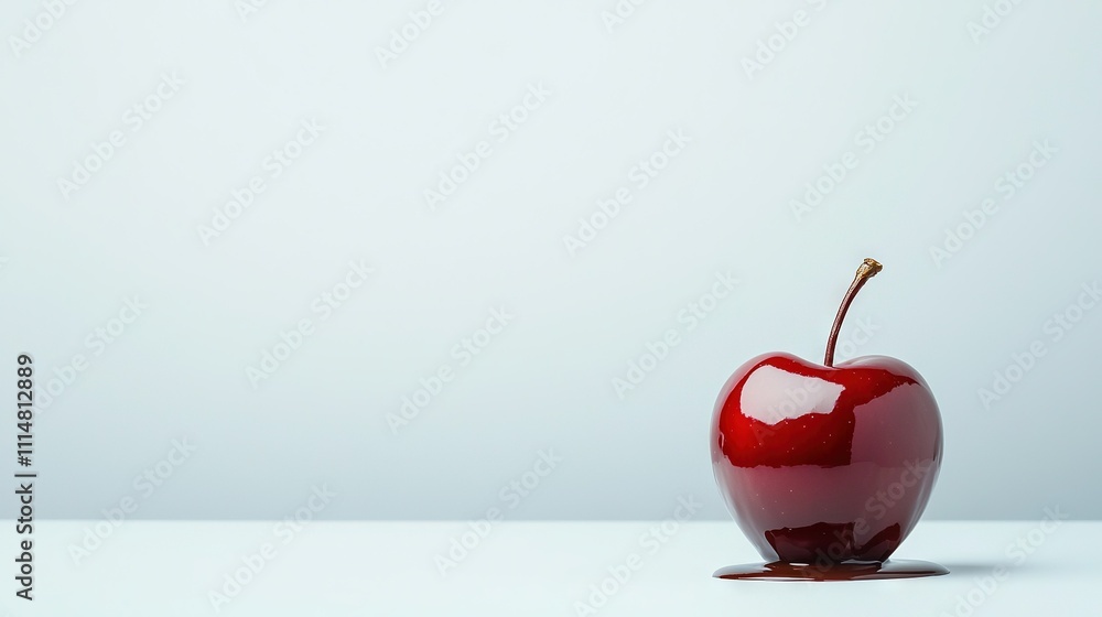 Obraz premium Red apple with a bite taken on a white table against a wall background