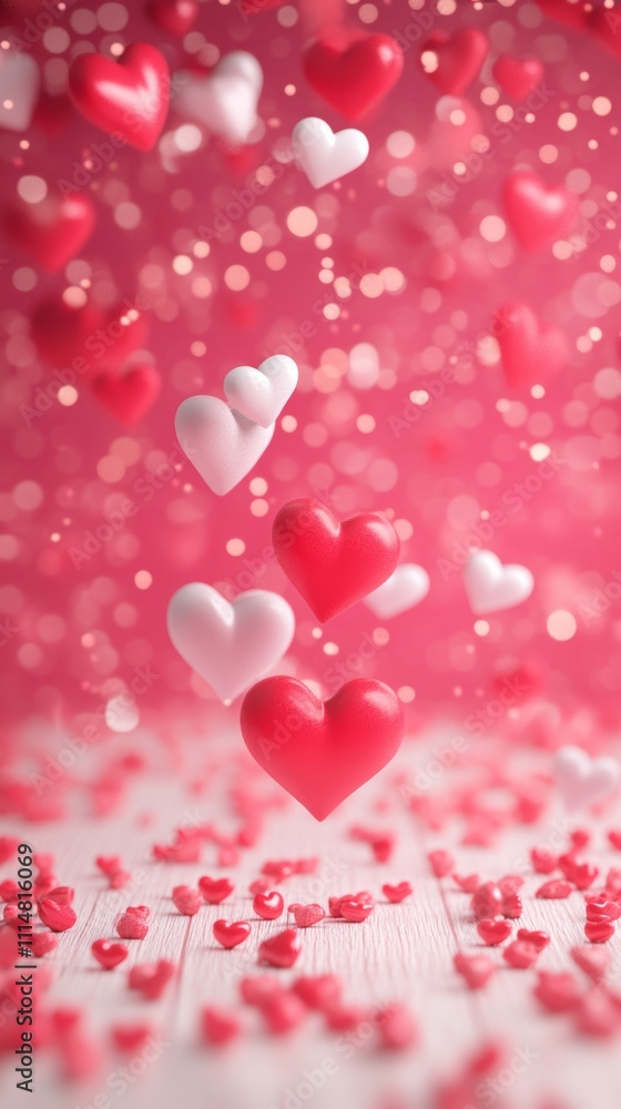 Vibrant pink backdrop adorned with cascading hearts, evoking the essence of love and romance, perfect for Valentine's Day celebrations. Vibrant pink backdrop adorned with cascading hearts, evoking the essence of love and romance, perfect for Valentine's Day celebrations.