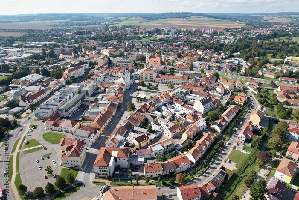 Obraz premium Vyskov is a town in the South Moravian Region of the Czech Republic,Europe,historic town centre is well preserved and is protected as urban monument zone,aerial panorama cityscape view 