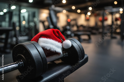 Fröhliches Fitness mit Weihnachtshut auf Hantel

 photo