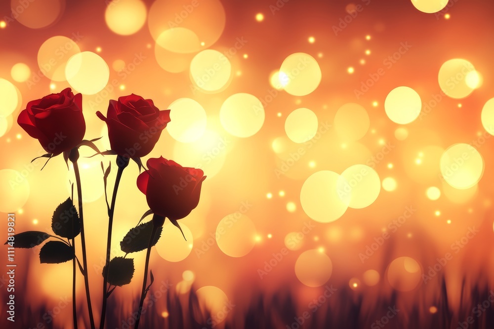 Fototapeta premium Two beautiful roses rest gently on the lush green grass, symbolizing love and romance, perfect for celebrating Valentine's Day.