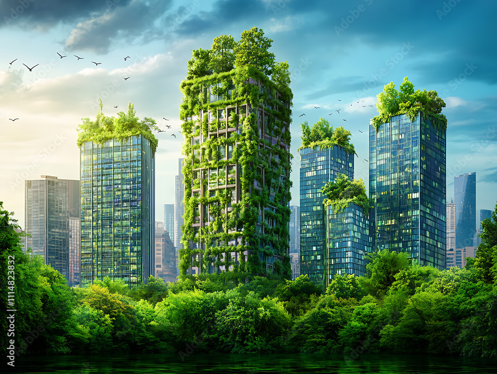 Fototapeta premium Green eco city, sustainable city skyline