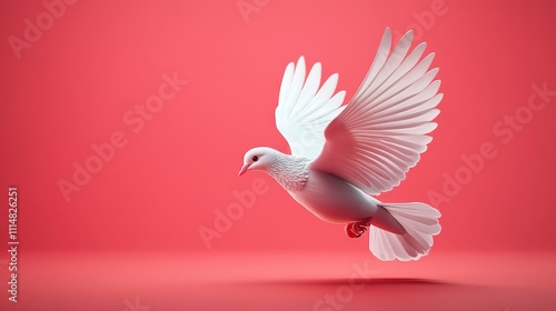 Elegant white dove in flight against vibrant pink background representing peace and freedom in design photo