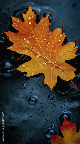 autumn leaves on water