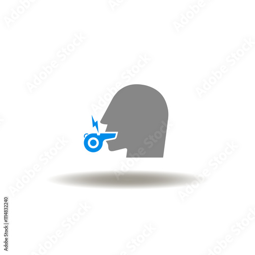 Vector illustration of head blow whistle. Symbol of whistleblower.