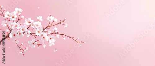 Abstract pattern of white cherry blossom flowers on a pink gradient background, blooming, creativity, elegant, artistic design, dreamy