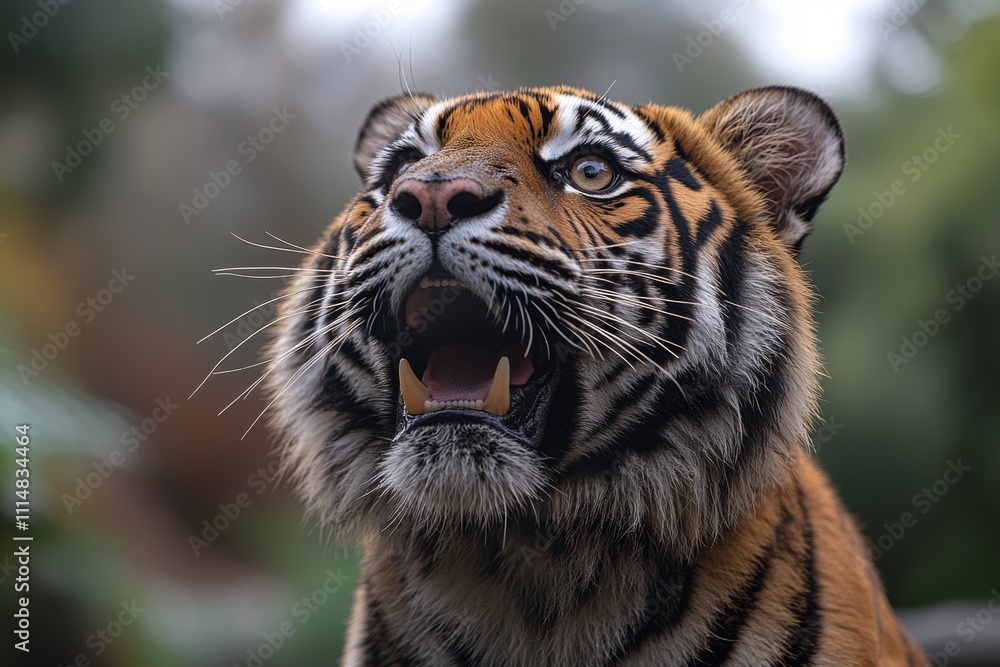 Obraz premium Majestic Tiger Grooming in Nature with Intense Side View