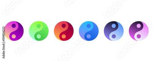 Set of colorful yin yang symbols