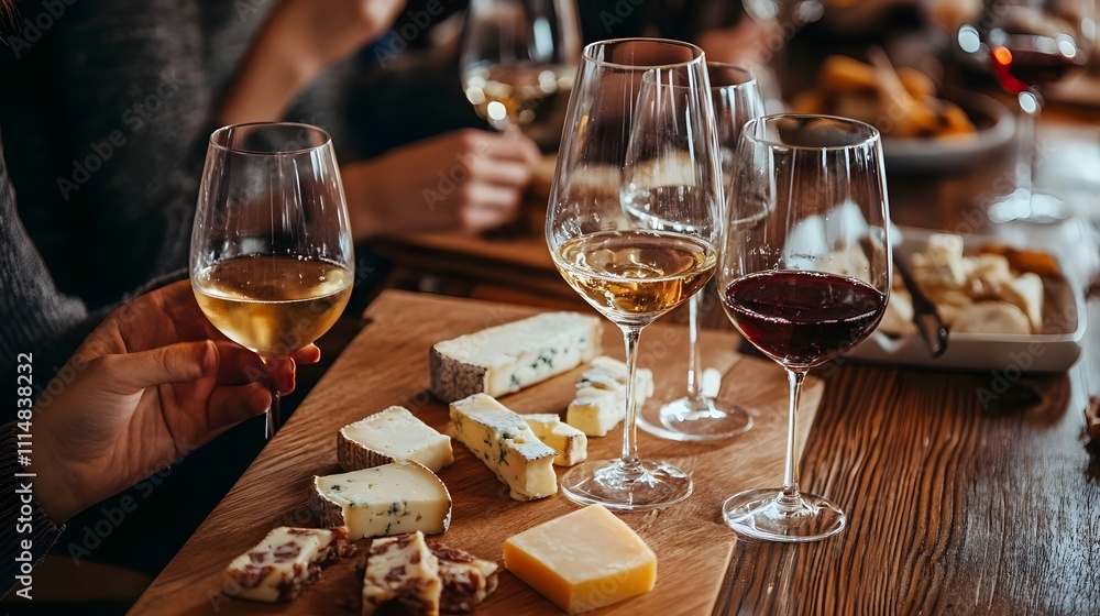 Fototapeta premium Elegant Gathering of Friends for Wine and Cheese Tasting