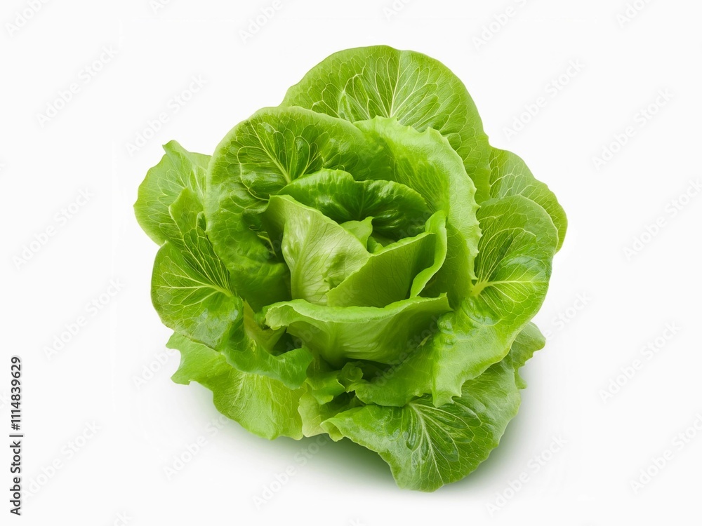 Fototapeta premium Fresh green lettuce leaves isolated on white background with clipping path.