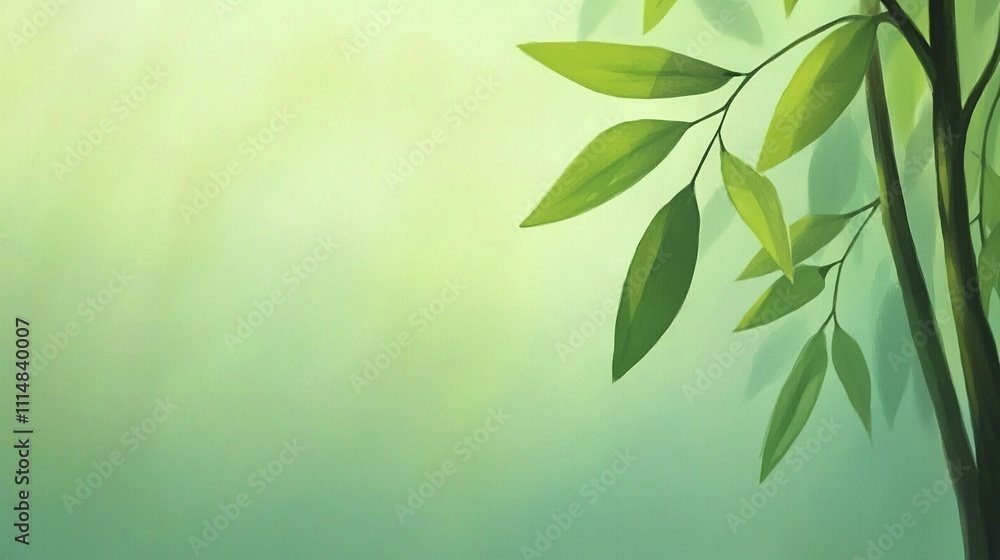 Fototapeta premium A tree painting with lush green foliage on its branches against a tranquil blue sky backdrop