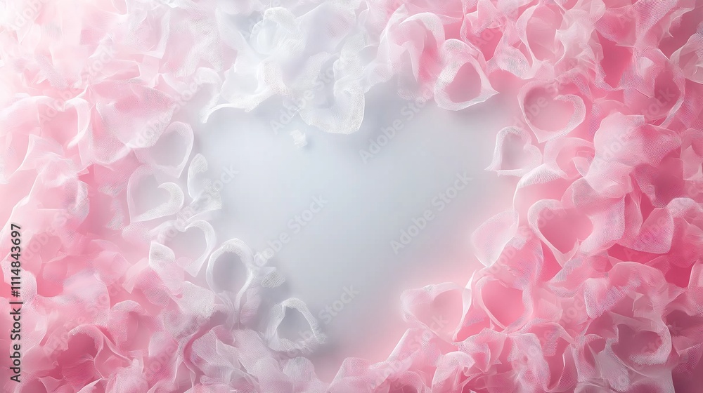 Obraz premium Decorative heart shape created with pink and white fabric on a light background