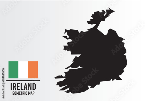 Ireland vector map with flag next to it. Ireland map with national flag isolated on white background. Vector illustration