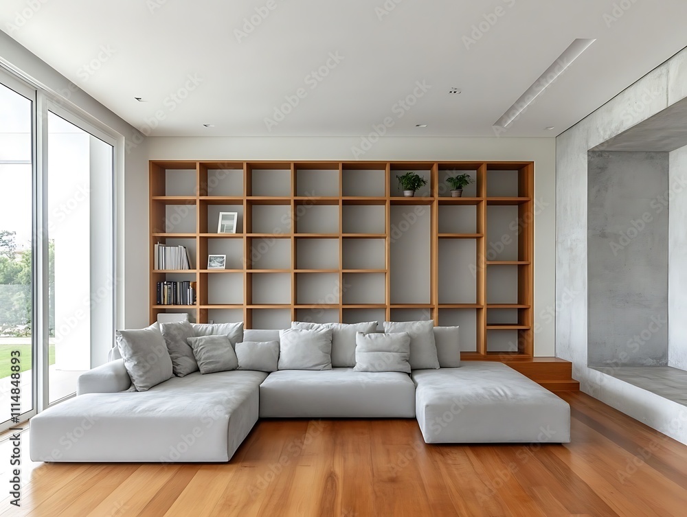 Fototapeta premium Modern Elegance: A Contemporary Living Room with Sophisticated Accents