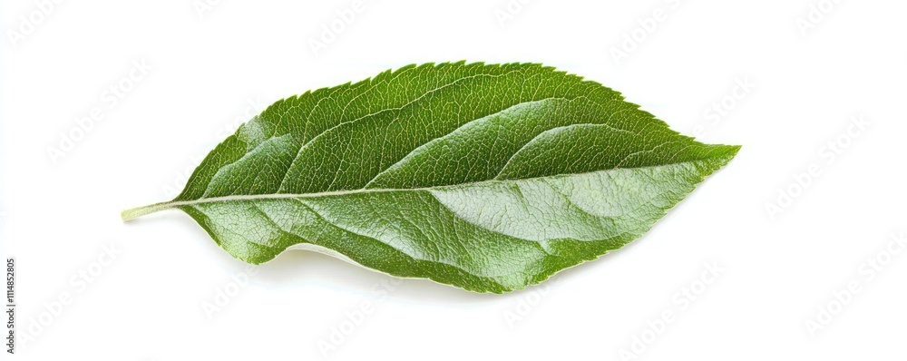Fototapeta premium Fresh green apple leaf isolated on a white background