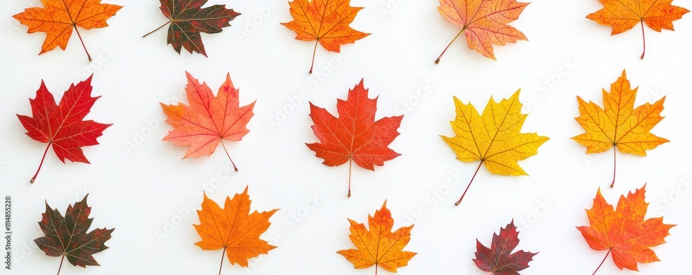 Obraz premium Maple leaf pattern in bright autumn colors on white background
