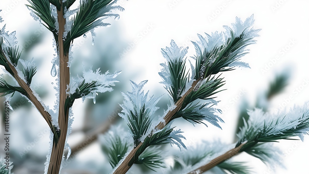 Naklejka premium Frosty Pine Branches Winter Wonderland Scene